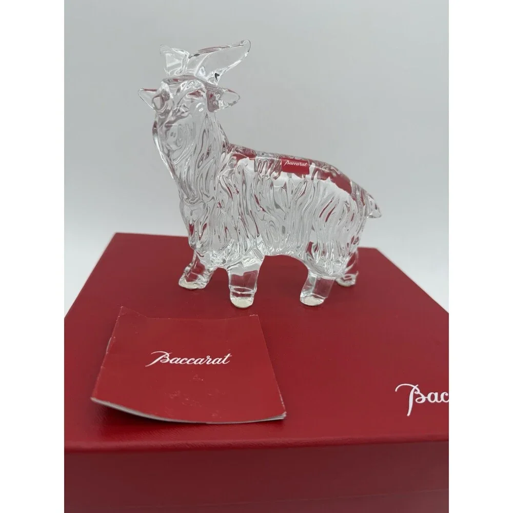 Rare Baccarat Crystal France Clear Long Hair Goat Solid Figurine Sheep Boxed